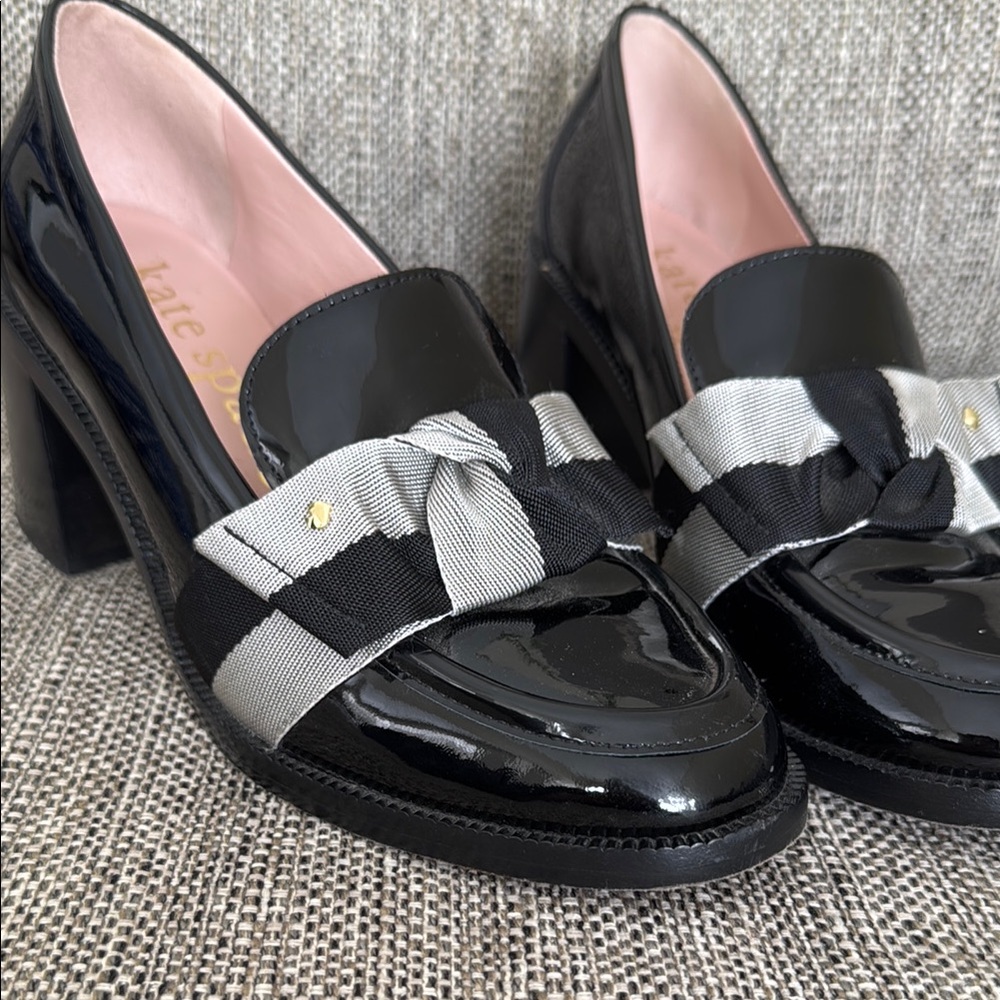 Black Patent Leather Loafers with Bow Detail